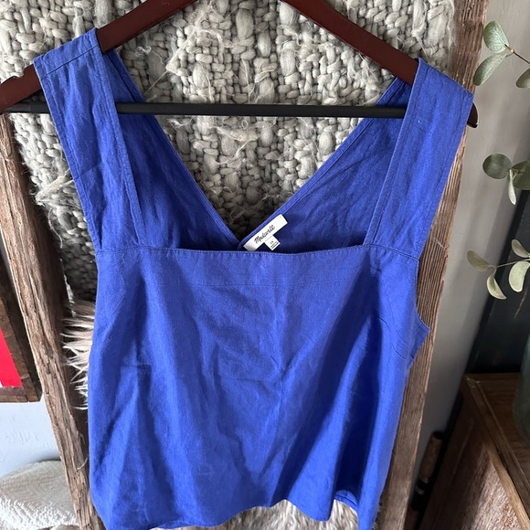 Madewell Royal Blue linen Cross-Back Tank Top - Picture 2 of 4
